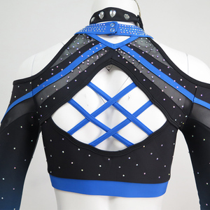 Tenue de cheerleading professionnelle All Star pour filles, haut court à manches longues en mesh, short taille haute avec strass, vêtements de compétition personnalisés - Product Image 6