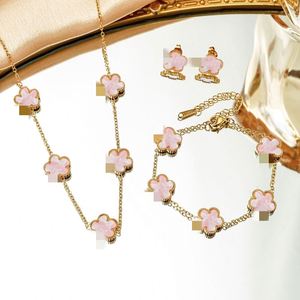 Women's Clover Stainless Steel Electroplated Jewelry Set Simple Fashion Five-<b>leaf</b> Flower Bracelet Necklace Earrings Set Hand - Product Image 3