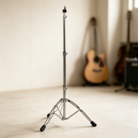 Support de cymbale droit à double renfort, base trépied chromée, hauteur réglable, support de cymbale robuste, accessoire de batterie