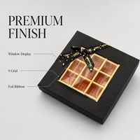 Boîte Cadeau Luxe Noire Mate avec Fenêtre, 16 Compartiments, Ruban Doré Magnifique, Nœud Chocolat, OEM, Marque Privée, Vente en Gros