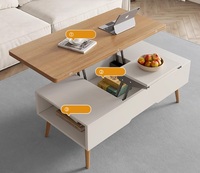 Table Basse Relevable 4 en 1 avec Compartiment de Rangement Caché, Table Basse Centrale en Bois pour Salon et Salle de Réception