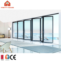 Puerta Corredera Plegable de Diseño Francés Moderno, Resistente para Exteriores, con Doble Acristalamiento de Aluminio, Efectiva contra Huracanes, para el Hogar