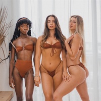 Traje de baño para chicas jóvenes, Bikini Halter estampado, Bikini triangular lateral con lazo ajustable, venta al por mayor, trajes de baño para mujeres, fábrica de ropa de playa OEM