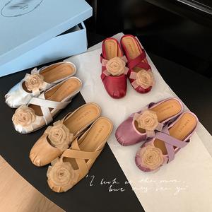 Sandalias de Mujer con Diseño de Flores Grandes en Forma de Cruz, Pliegues, de Piel Genuina, Cómodas, Duraderas y Casuales - Product Image 5