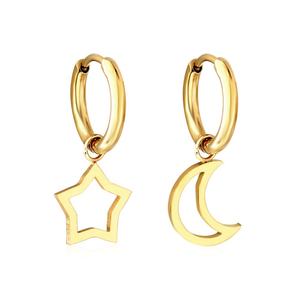 Pendientes de Aro con Diseño de Luna y Estrella, de Acero Inoxidable, Chapados en Oro de 18K, para Mujer, al por Mayor - Product Image 1