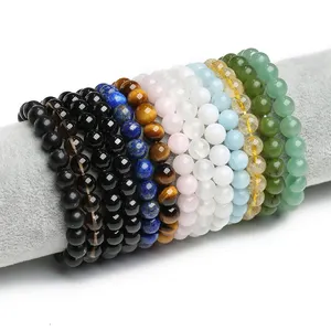 Wholesale simple elastic round natural stone beads personalized bracelet making supplies fengshui healing bracelets