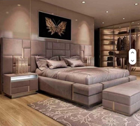 Lit en cuir italien de luxe moderne King & Queen Size Up-Holstered pour Villa House Bedroom Lit double moderne avec tête de lit
