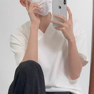 Summer V-Neck Minimalist Versatile Short T-<b>Shirt</b> Men's Half Sleeve Top Solid Color Tee <b>Shirt</b> Korean Version Loose Trendy Export - Product Image 3