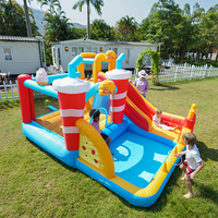 Château gonflable coloré avec toboggan pour enfants, thème hamburger et frites, utilisation à domicile, tissu Oxford, souffleur, marche dans l'espace, conforme à la norme EN71