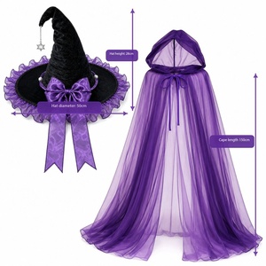 Conjunto <span class=keywords><strong>de</strong></span> Disfraz <span class=keywords><strong>de</strong></span> <span class=keywords><strong>Bruja</strong></span> <span class=keywords><strong>de</strong></span> Halloween, Sombrero <span class=keywords><strong>de</strong></span> <span class=keywords><strong>Bruja</strong></span> Negro <span class=keywords><strong>con</strong></span> Lazo Morado, Capa <span class=keywords><strong>con</strong></span> Capucha <span class=keywords><strong>de</strong></span> <span class=keywords><strong>Tul</strong></span> Morado, Disfraz <span class=keywords><strong>de</strong></span> Mago para Mujeres y Niñas - Product Image 3