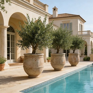 Fioriera <span class=keywords><strong>Grande</strong></span> in Cemento Stile Vintage Americano per Esterni/Interni, Vasi per Piante Intagliati a Mano Durevoli con Foro di Drenaggio per Giardini di Ville di Lusso - Product Image 1