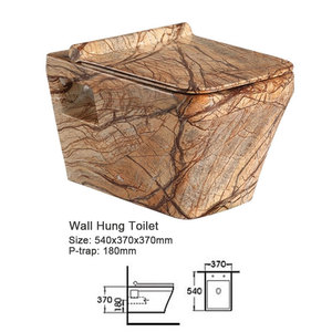 Inodoro de una pieza LEHILL LE8519GF moderno para villa, suspendido en la pared, con descarga dual por gravedad, cisterna oculta dorada, cerámica, sifón en P, para hotel - Product Image 5