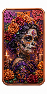Barra de Cobre Fino de 1oz .999, Serie Impresión 2D, Día de Muertos, Diosa Floral, Lingote Rectangular para Colección de Arte Étnico y Regalo - Product Image 2