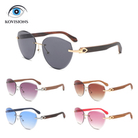 Lunettes de soleil en bois sans monture unisexe, verres biseautés polygonaux papillon, branches métalliques à fermoir C, protection UV400, design personnalisé avec logo