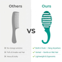 Brosse à cheveux colorée ventilée à poignée ergonomique, avec picots flexibles à pointe ronde et design ergonomique en forme de crochet pour le coiffage