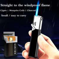 Briquet torche coupe-vent DEBANG bleu, alliage de zinc, haute qualité, avec roue à silex, format mini, rechargeable, pour cigares et cigarettes