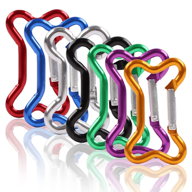 Yeni satış moda için Carabiner klip kanca kamp anahtarlık Metal promosyon renkli alüminyum köpek kemik şekilli karabina