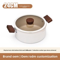 Marmite à soupe en céramique à deux oreilles double face antiadhésive en métal épais pour ragoût ménager compatible avec la cuisinière à gaz à induction