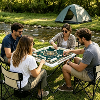 Table de Mahjong d'extérieur portable et pliable avec plateau en ABS et dessus en cuir PU, personnalisable pour le camping, les pique-niques, les fêtes, les voyages et les jeux en famille