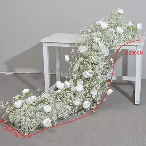 ธงดอกไม้ประดิษฐ์สำหรับ KL-FRN13โต๊ะวิ่งฉากหลังของตกแต่งงานแต่งงานทำจากผ้าไหมลายลมหายใจดอกไม้