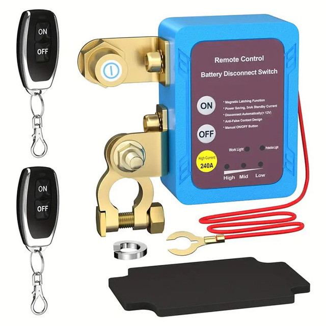 Remote Battery Disconnect Switch 12V 240A Kill Switch Automatic Power Shut Off Switch Remote Cut Off Control