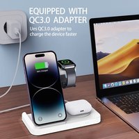 Station de charge sans fil de bureau 3 en 1 pour téléphone portable 15W pour iPhone pour Apple Watch pour Airpods Chargeur sans fil pliable
