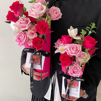 Bouquet de fleurs, seau à fleurs, boîte d'emballage en papier kraft, emballage cadeau pour bouquet, sac à poignée, seau en papier kraft