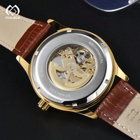 Montre mécanique automatique pour homme, boîtier en acier inoxydable décontracté personnalisé, cadran à aiguilles, bracelet en cuir, résistance à l'eau 10 bars, design creux