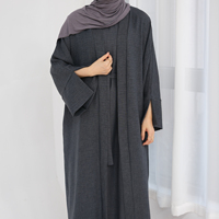 Grosir pakaian Muslim 2 potong sederhana gaun Abaya sederhana wanita XXL dengan saku samping lengan celah musim semi musim gugur