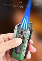 Vente en gros d'allume-cigare à flamme jet bleu puissant à trois feux Grande capacité Gaz visible Briquets torche au butane gonflables portables