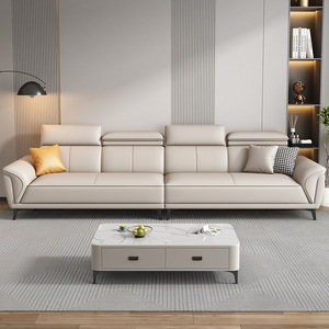 Divano <span class=keywords><strong>Minimalista</strong></span> Italiano in Pelle PU Effetto Pelle Bovina Monoposto con Poggiatesta Regolabile, Capacità Quattro Persone, Ideale per Piccoli Soggiorni - Product Image 6