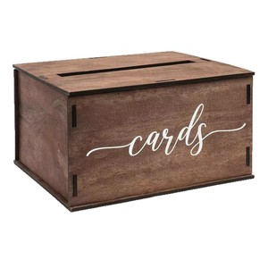Wooden <b>Card</b> <b>Box</b> Walnut Color Rectangle Portable <b>Wedding</b> Gift Money Holder Reception Decoration Baby Shower Graduation Use - Product Image 1