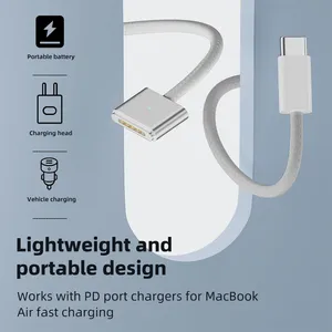 Câble de charge rapide magnétique Type-C mâle vers <span class=keywords><strong>Magg</strong></span> 3, adsorption magnétique sûre, 140W, avec gaine en nylon pour ordinateur portable MacBook - Product Image 4