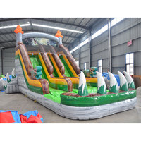 Toboggan aquatique gonflable triple piste Dinosaur Jungle avec piscine, toboggan gonflable pour enfants et adultes, idéal pour les fêtes et les jeux aquatiques commerciaux