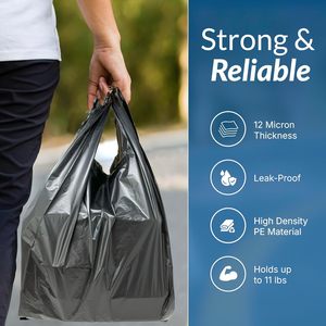 T-shirt Plastic Bags Black Plastic Bags with Handles (Plain) | Ideal for Grocery, <b>Shopping</b>, Food Take Out/To Go, <b>Small</b> Business - Product Image 2