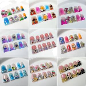 Lot de 10 <span class=keywords><strong>faux</strong></span> <span class=keywords><strong>ongles</strong></span> en forme d'amande, motif diamant, faits à la main, couvrance totale, réutilisables, avec <span class=keywords><strong>colle</strong></span> pour nail art - Product Image 5