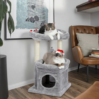 Arbre à chat moderne de luxe simple gris avec grattoirs et lit, fabrication sur mesure, matériau en sisal, emballé dans un carton
