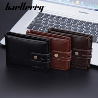 Dompet Pria Baellerry Gaya Bisnis Vintage dari Kulit PU, Dompet Pendek Pria dengan Penutup Ritsleting RFID dan Tempat Kartu Multi Gesper