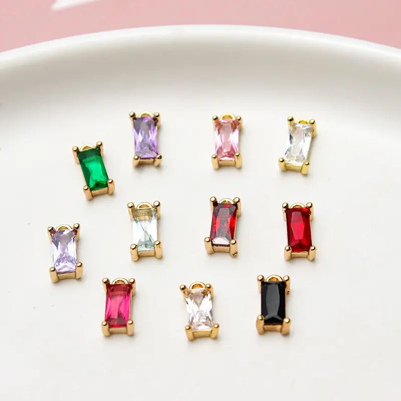 Mini Shiny Brass Gold CZ Rainbow Zircon Square Charm Pendant Wholesale Jewelry Making Supplies