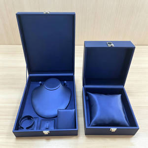 Wholesale Luxury Blue PU Leather Jewelry Watch Box Metal Lock Multi Slots Necklace <b>Ring</b> Bracelet <b>Storage</b> Gift Box Custom Logo - Product Image 1