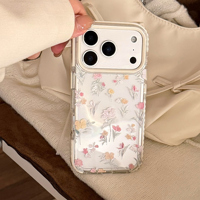 Coque de téléphone anti-jaunissement transparente en TPU+PC avec anneau magnétique pour iPhone 17/16/15/14/13/12/11 Pro Max, antichoc, motif floral IMD, design pastel