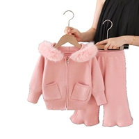 Cardigan à capuche en acrylique et élasthanne tricoté à grand col, ensemble pull pour enfants, style coréen, épaissi, double poche, coupe ample, couleur unie