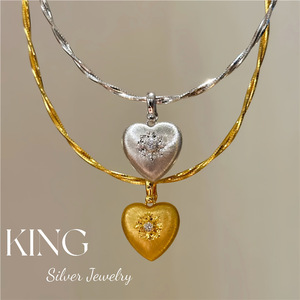 King <b>Silver</b> Jewelry Heart <b>Choker</b> Necklace With Diamond Bezel Setting For Women Everyday Wear - Product Image 1