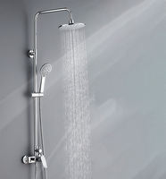 Mitigeur de douche à effet pluie chromé 3 fonctions pour salle de bain, ensemble de bain avec support de rangement, robinet de douche apparent contemporain en laiton pour hôtel