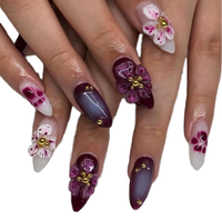Ongles à presser en acrylique faits main, longueur moyenne, style français, couvrance totale, avec colle, sculptés en 3D, haut de gamme, vente chaude