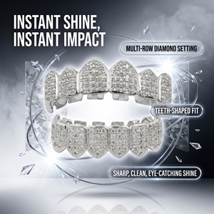 Grilles dentaires Hip Hop Or Platine |   Dents en <span class=keywords><strong>strass</strong></span> serties de diamants |   Cadeau de fiançailles idéal pour les rappeurs - Product Image 1