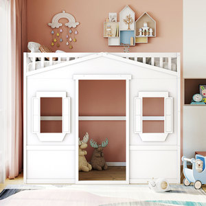 Children's Treehouse Bed White <b>Storage</b> Space Bedroom Furniture For <b>Kids</b> - Product Image 2