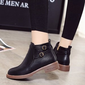 Stivaletti da <span class=keywords><strong>Donna</strong></span> Stile Coreano Autunno Inverno Nuovi con <span class=keywords><strong>Tacco</strong></span> <span class=keywords><strong>Basso</strong></span> Fibbia e Suola in Gomma Taglie Grandi - Product Image 4