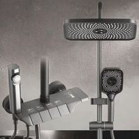 Robinet de douche de salle de bain à poignée unique en laiton avec pistolet de pulvérisation intégré, ensemble de pomme de douche à effet pluie gris canon à touches de piano