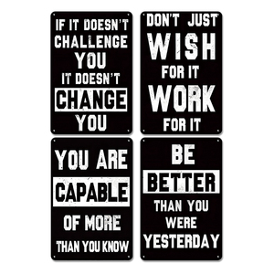 Panneau métallique rectangulaire vintage <span class=keywords><strong>noir</strong></span> <span class=keywords><strong>et</strong></span> <span class=keywords><strong>blanc</strong></span> avec citation inspirante <span class=keywords><strong>et</strong></span> motivante pour la décoration murale de la salle de sport ou du bureau - Product Image 1